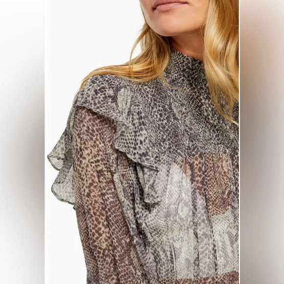 Free People Roma Snakeskin Print Crepe Blouse - Picture 6 of 12
